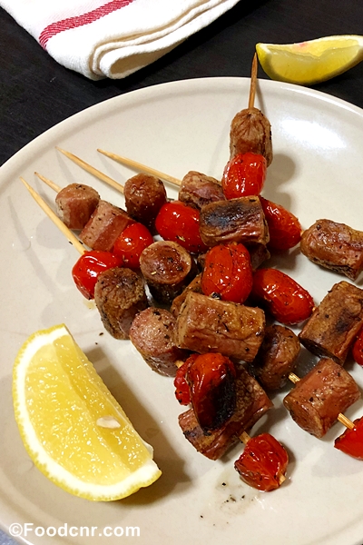 Grilled Sausage and Tomato Skewers